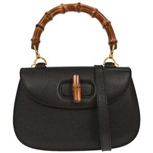 Gucci Black Pigskin Bamboo 2way Handbag 000-2113-0633 195984